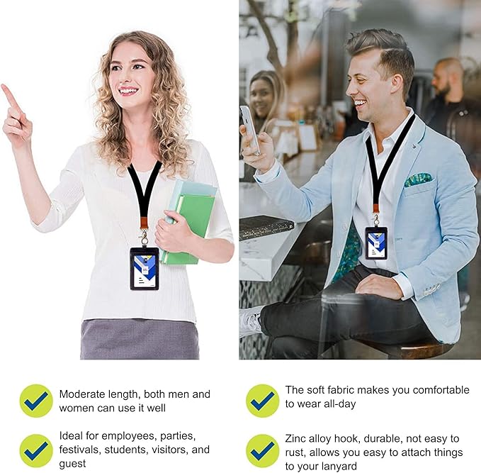 Lanyard, Long Neck Lanyard Key Lanyard, Id Badge Lanyard for Women and Men, Cute Cool Lanyard Strap for Car Keys, Card Holder, Whistle, Keychain, Wallet(Pure Black)