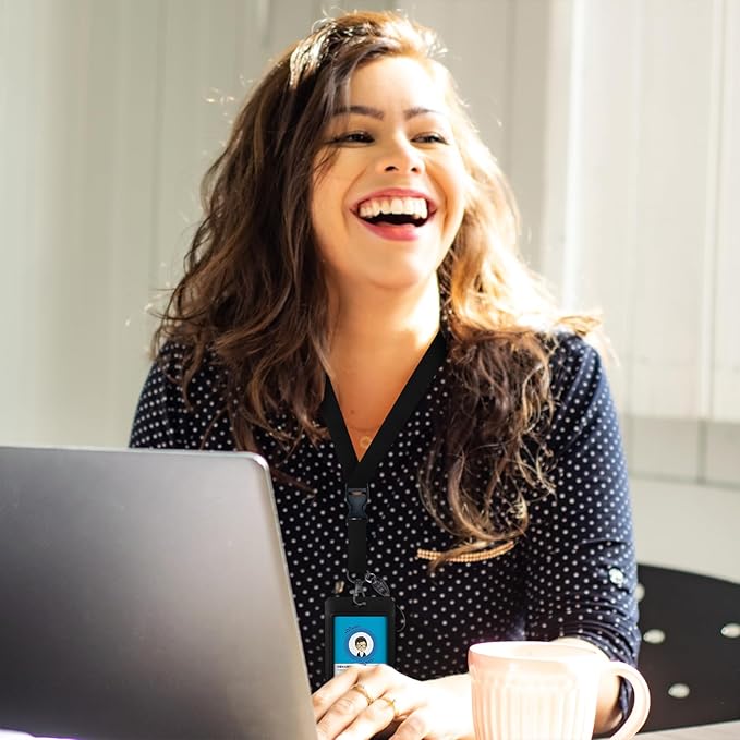 Giancomics Black ID Badge Holder with Lanyard, Lanyards for ID Badges with Badge Reel Retractable Heavy Duty, Lanyard with ID Holder Keychain Clip ID Card Holder for Teacher Women Men Work Office