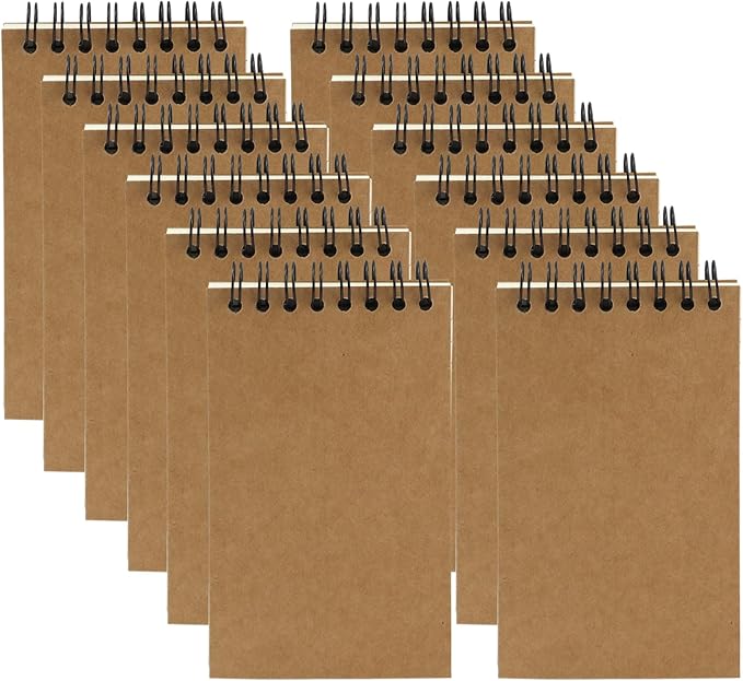 12 Pack Pocket Notebooks, 3x5 Small Notepads, Mini Spiral Notebooks, 60 Sheets/120 Pages,Lined College Ruled Paper, Memo Pads for Home, Office, School or Travel (Kraft)