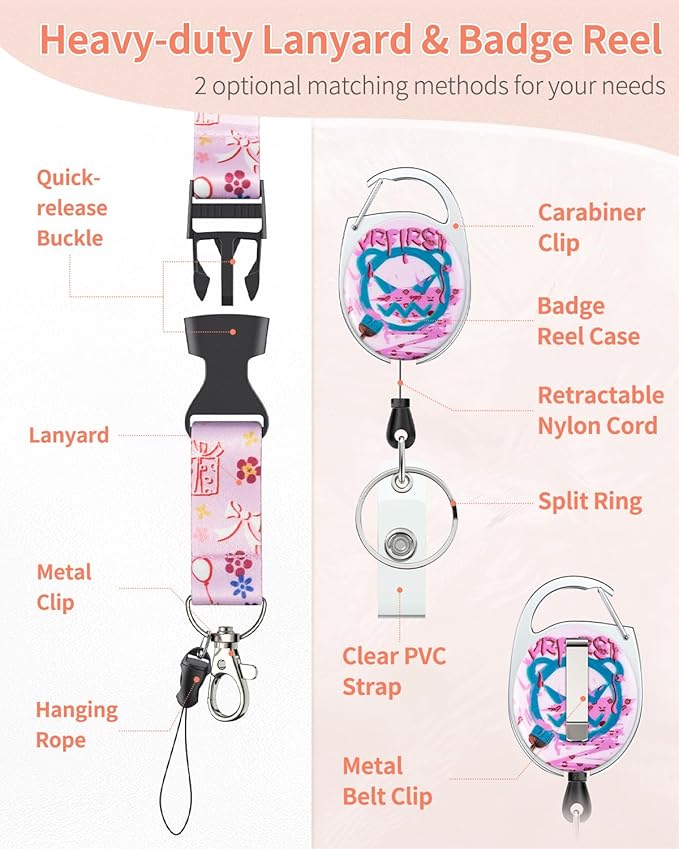 Uniclife Fashionable Sliding Badge Holder Angry Bear Plastic Case with Retractable Badge Reel Carabiner Clip & Detachable Lanyard Strap Embossed Vertical Card Protector for Women Nurse Teacher Student