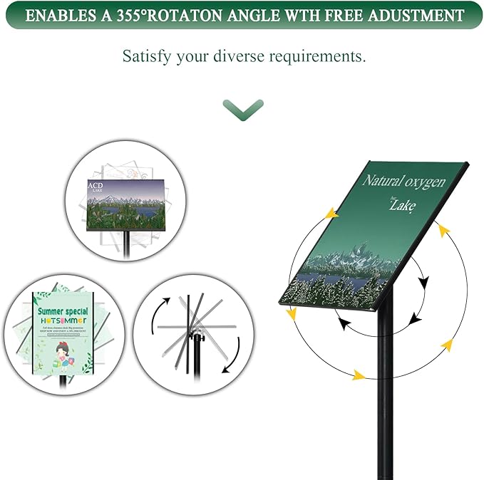 Adjustable Poster Sign Holder Stand 8.5x11 , Sign Holder Stand with Heavy Duty Marble Base, Reusable Sign Holder Vertical & Horizontal View Display for Indoor Outdoor Standing(Square)
