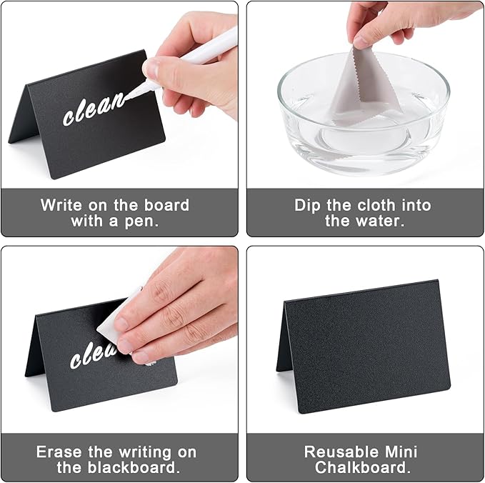 BOOMIBOO 12 Pack 4"x3"Mini Chalkboard Signs, Reusable and Reserved Table Signs, Easy to Write and Wipe Out, Food Labels for Parties - Buffets - Birthdays -Bakery-Table Numbers-Weddings