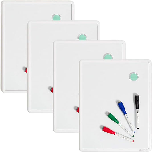 U Brands Contempo Magnetic Dry Erase Board Bundle, 11”x14”, White Modern Frame, Includes 4 Boards, 16 Markers and 4 Magnets