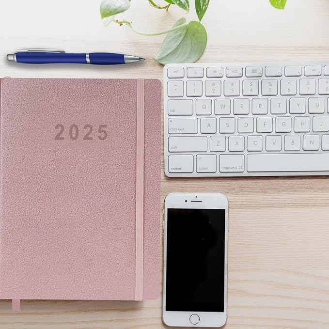 2025 Planner - Weekly and Monthly Planner Jan to Dec 2025, Vegan Leather Cover, Elastic Closure, 7”x9.25”, Rose Gold