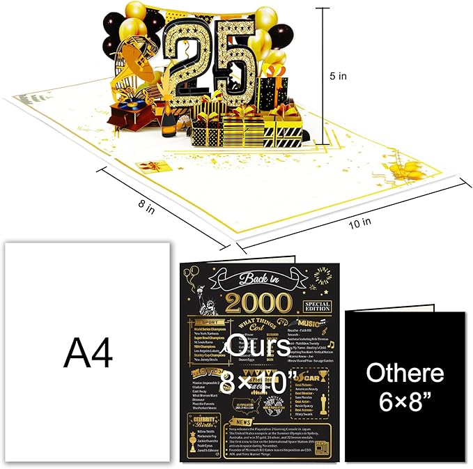 25th Birthday Card for Men Women, 3D Pop Up 25th Birthday Gifts Cards for Him Her, Back In 2000 Funny 25 Year Old Birthday Decorations