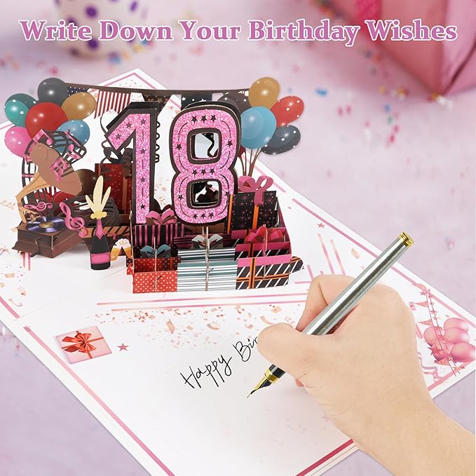 18th Birthday Card for Girls Her, Jumbo 3D Pop Up Sweet 18th Birthday Gifts Cards, Back In 2007 Happy 18 Year Old Birthday Decorations Cards Card for Daughter Granddaughter, Rose Gold