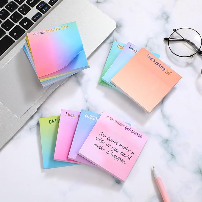 12 Pieces Snarky Office Sticky Notes Funny Note Pads Work Sucks Complaining Quotes Vibrant Negative Passive Office Notepads Adhesive Memo Pad for Colleague Supplies, 3 x 3 Inch(Funny Style)