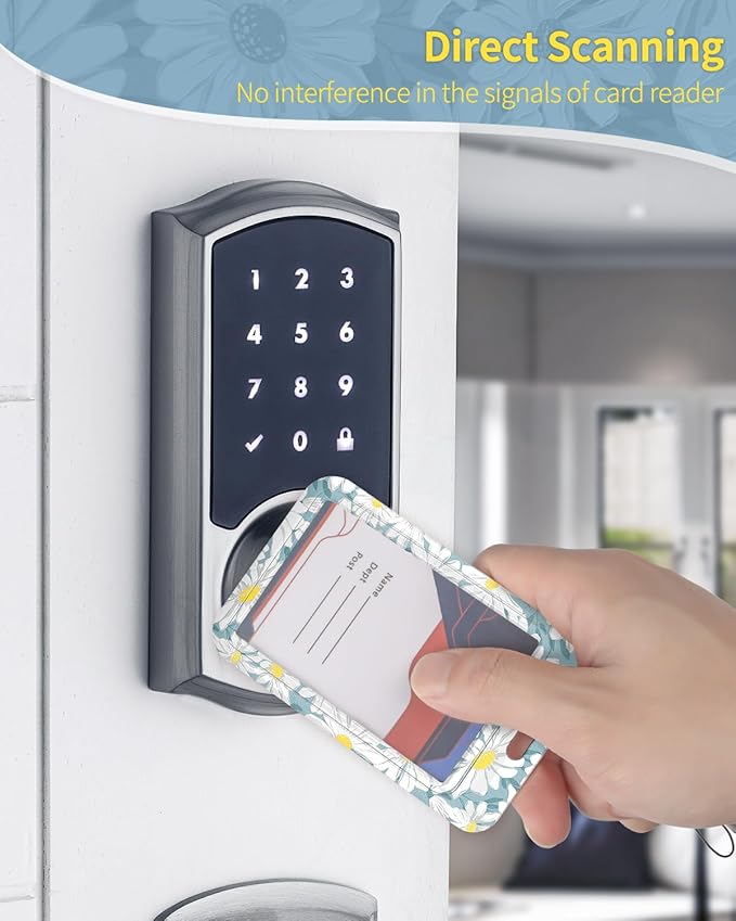 Uniclife Floral Sliding Badge Holder Daisy Flower Plastic Case with Retractable Badge Reel Carabiner Clip & Detachable Lanyard Strap Fashionable Vertical Card Protector for Women Nurse Teacher Student