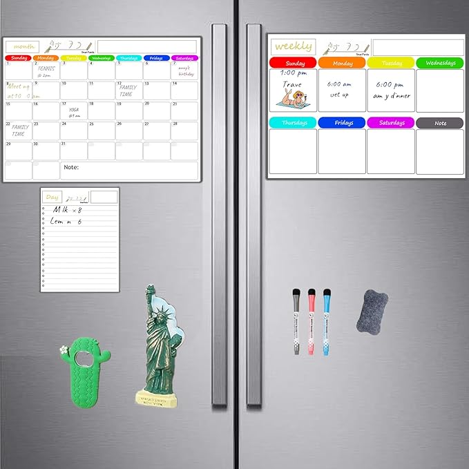 Magnetic Dry Erase Calendar for Refrigerator,Fridge Calendar Magnet Combo - Ideal for Dry Erase, Magnetic Calendar, and Home Decor, White
