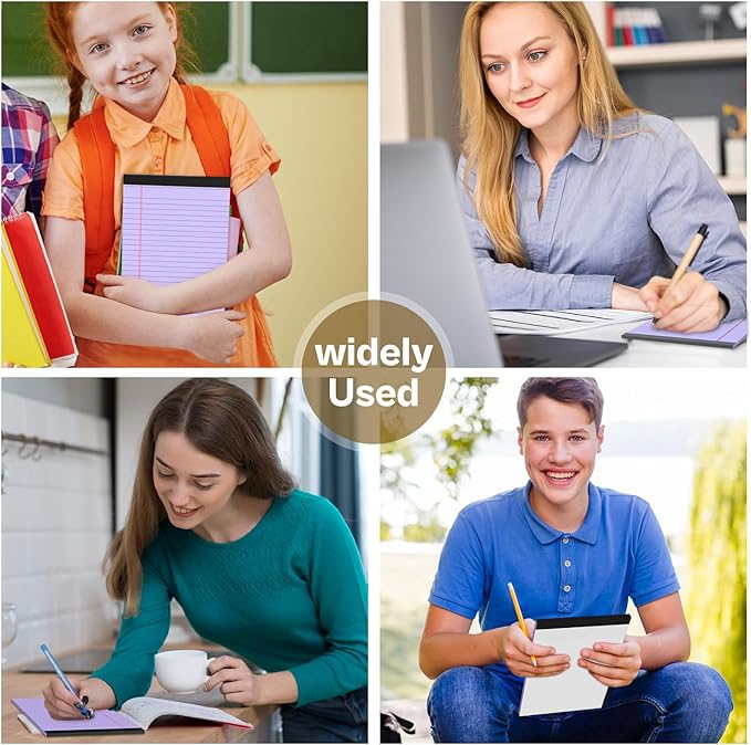 4 Pack Note Pads 5 x 8 Inch Purple Small Legal Pads 5 x 8 Colored Notepad 5 x 8 Perforated Writing Pads Lined Paper Pads College Ruled Pad Paper 30 Sheets Notebook for Study, To-Do Lists, Office