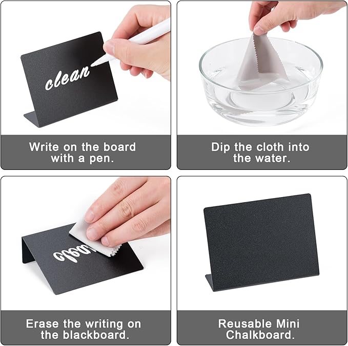 BOOMIBOO 20 Pack 4"x3"Mini Chalkboard Signs, Reusable and Reserved Table Signs, Easy to Write and Wipe Out, Food Labels for Parties - Buffets - Birthdays -Bakery-Table Numbers-Weddings