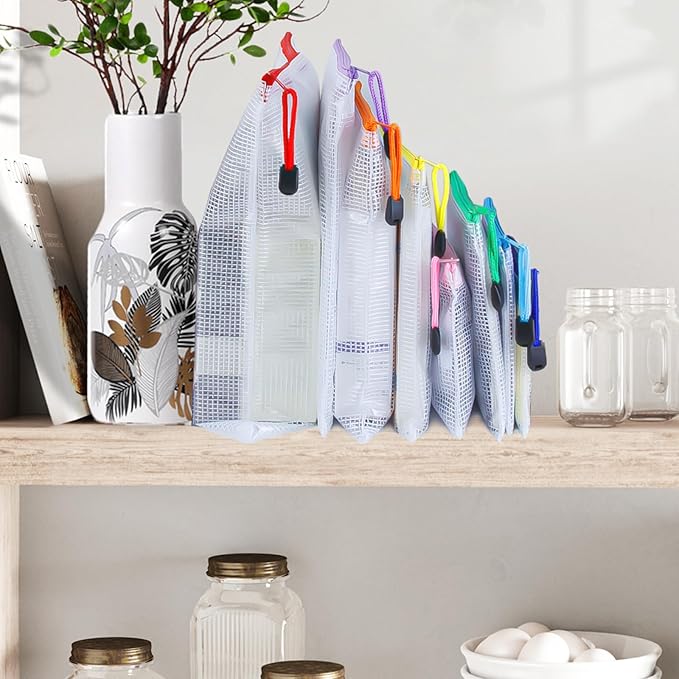 32pcs Mesh Zipper Pouch Bags, 8 Sizes Zipper Pouch, Mesh Bags With Zipper, Plastic Zipper Pouches, 8 Colors Zipper Pouches for Organizing, Board Game Storage, Travel, School Office Organize