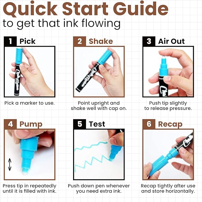 5 Brown Chalkboard Chalk Markers - Brown Dry Erase Markers for Blackboard, Chalkboard Signs, Windows, Glass | Variety Pack - Fine & Jumbo Size Ink Pen (1mm, 3mm, 6mm, 10mm, 15mm)