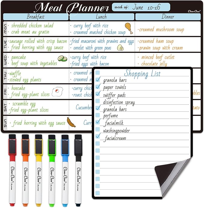 Magnetic Dry Erase Menu Board - 8.5"x13" Meal Planning Board for Fridge - 6.5"x8.5" List Board and 6 Extra Fine Point Markers Included - Shipped Flat