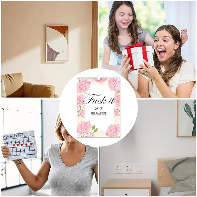 2025 Fu-ck It Calendar for Tired-Ass Tired Women, 12 Months Wall Hanging Calendar for Home Office, Funny Swear Gag White Elephant Gift for Women