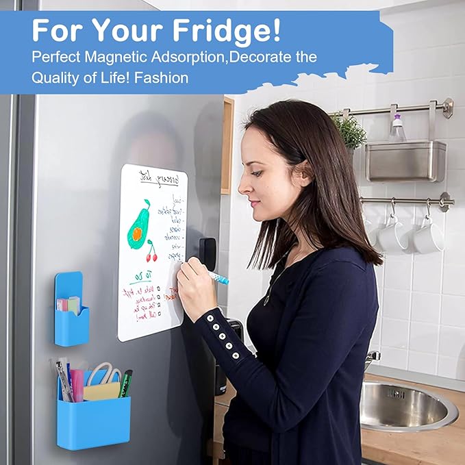 Magnetic Pen Holder,2 Pack Magnetic Dry Erase Marker Holder with Generous Compartments,Strong Magnet Storage Marker Pen Pencil Organizer for Refrigerator,Whiteboard,Locker Accessories