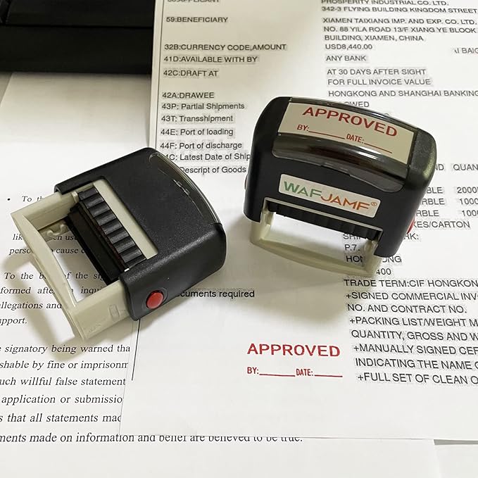WAFJAMF Approved Date Message Stamp Self-Inking Rubber Stamp Office Stamp Red Ink-Medium