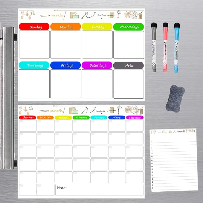 Magnetic Dry Erase Calendar for Refrigerator,Fridge Calendar Magnet Combo - Ideal for Dry Erase, Magnetic Calendar, and Home Decor