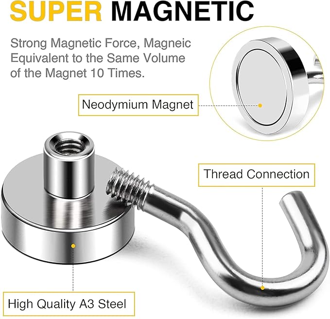 DIYMAG Magnetic Hooks, 30Lbs Strong Heavy Duty Cruise Magnet S-Hooks for Classroom, Fridge, Hanging, Cabins, Grill, Kitchen, Garage, Workplace and Office etc, (150 Pack-Silver),Screw in Hooks