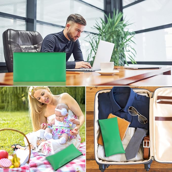 4Pack Money Bag 11 X 6 ", Safe Durable Money Bags with Zipper for Cash Waterproof, Coin Money Pouch PU Leather Bank Bag, Bank Bags with Zipper for Checks Makeup Bills Receipts Tool Storage Bag (Green)