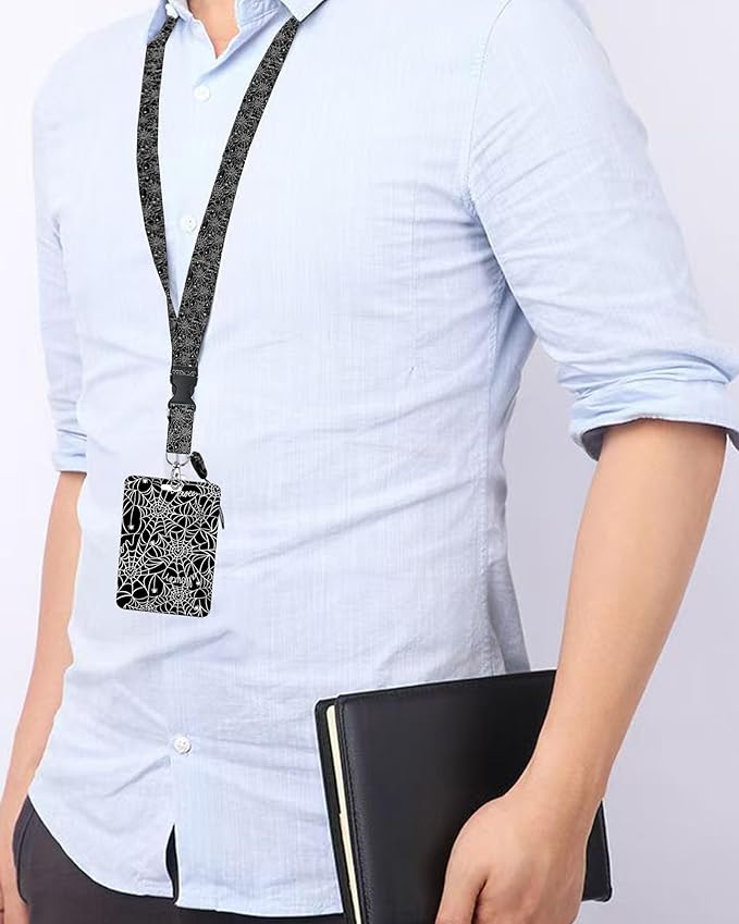 ID Badge Holder with Retractable Lanyard and Keychain, Badge Reel with Rotate Carabiner Clip,Spider Web Card Name Tag Lanyard ID Protector Bage Clips for Student, Women, Office