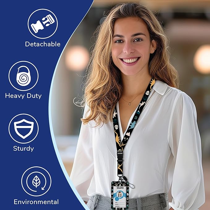 Cute Dinosaur Lanyards for Id Badges, Retractable ID Badge Holder with Detachable Lanyard, Fashionable Badge Reel Heavy Duty with 360 Degrees Rotate Carabiner Clip, Nurse Teacher Office Gifts