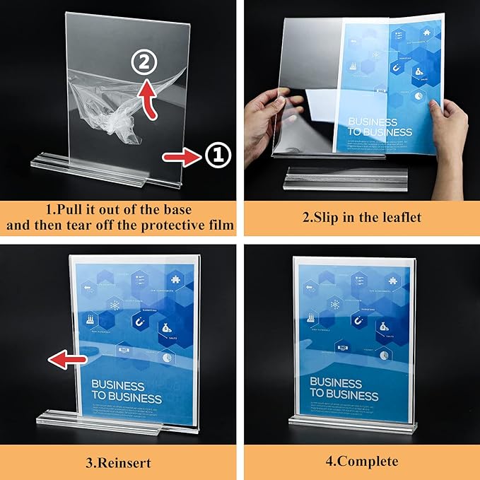 Arrobust 8.5 x 11 Acrylic Sign Holder Clear Display Table Signs Stand, Double Sided T Shape Flyer Holder Plastic for Picture Paper Frame Holder Home Office Menu Retail Show Fair, 6 Pack