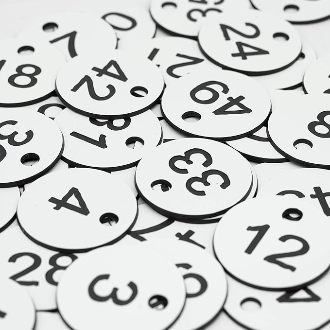 StayMax Plastic ID Number Tags Engraved Tags Key Tags Without Key Rings (1-50, White)
