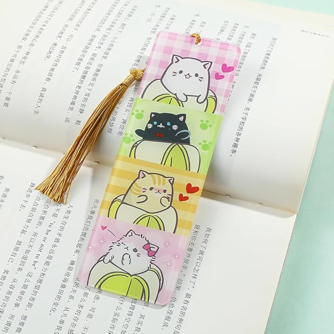1pc Cute Pet Cat Tassel Bookmark - Acrylic Bookmarks for Book Lovers, Gifts for Teachers Students Reading Markers Ideal Gift for Back to School Season (SQ1025-Cat)