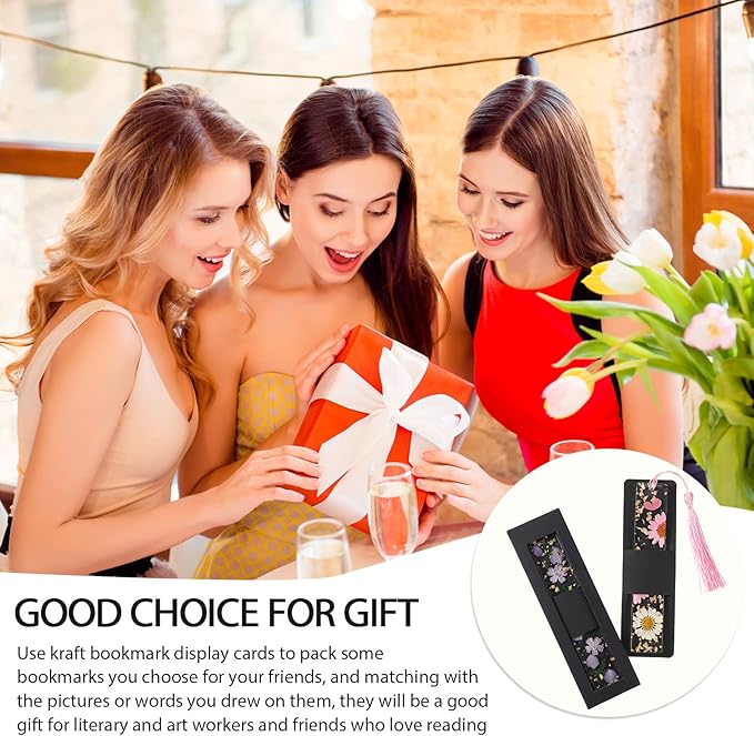 50 Set Kraft Bookmark Sleeves Resin Bookmark Holder 5.9 x 1.8'' Bookmark Cardboard Gift Boxes DIY Bookmark Blank Display Cards for Bookmark Wrapping Gift Supplies(Black)