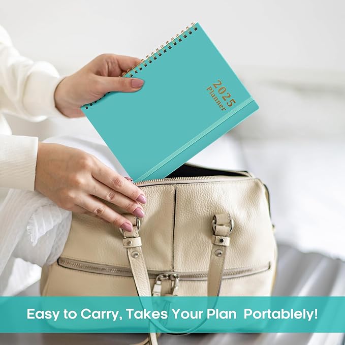 2025 Planner - Weekly and Monthly Planner Spiral Bound, January 2025 - December 2025, Hardcover 2025 Calendar Planner Book with Tabs, Inner Pocket, Perfect for Office Home School Supplies - A5 (6.3" x 8.5"), Aquamarine