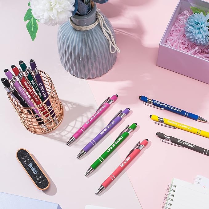 12 Pieces Motivational Inspirational Quotes Snarky Screen Touch Stylus Ballpoint Pens, Office Encouraging Scriptures, Black Ink