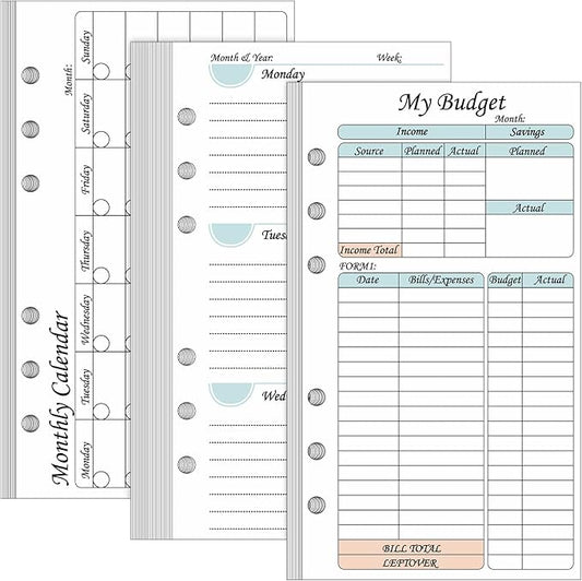 164 Sheets 6 Hole Budget System Refill 37.4 x 66.93 Inch Classic Weekly Monthly A6 Planner Inserts Personal Double Sided 6 Ring Planner Refill for Binder Cover Budgeting Envelope Wallet Bill Saving