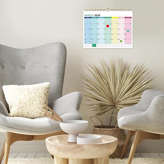 2025 Wall Calendar - 12 Month Hanging Calendar, January 2025 - December 2025, 11 x 8.5 inches, Julian Dates, Colorful Design, Suitable for Hanging on the Wall, Suitable for School Home Office Planning Organizing