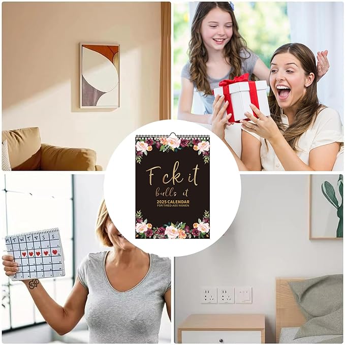 2025 Fu-ck It Wall Calendar for Tired-Ass Women | Tired Women Calendar | Fu-ck It Calendar, 12 Months Wall Hanging Calendar for Home Office, Funny Swear Gag White Elephant Gift for Women