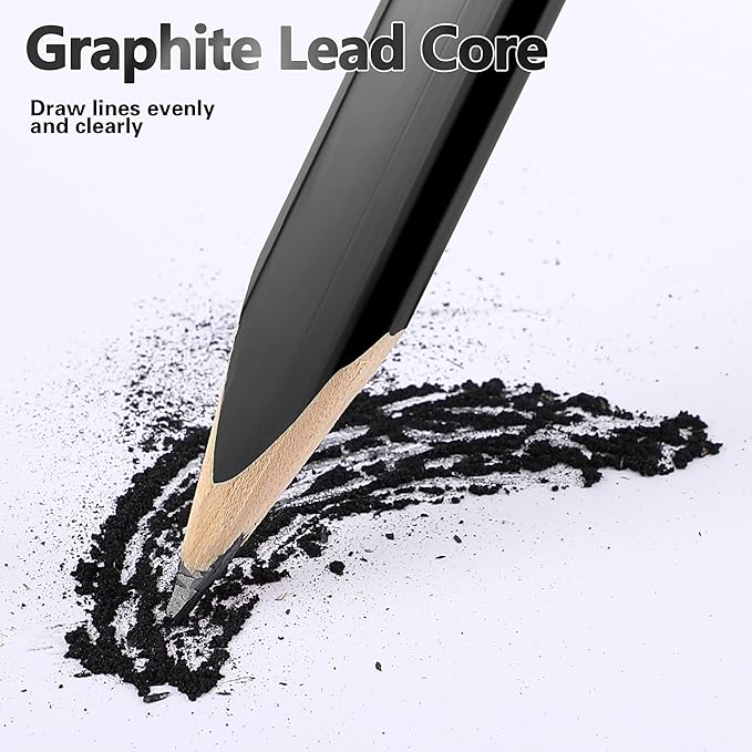 14 Pcs Carpenter Pencils, 7 Inches Flat Octagonal Hard Black Woodworking Construction Pencils Heavy Duty with Pencil Sharpener and Retractable Pencil Holder for Contractor Carpentry (Black)