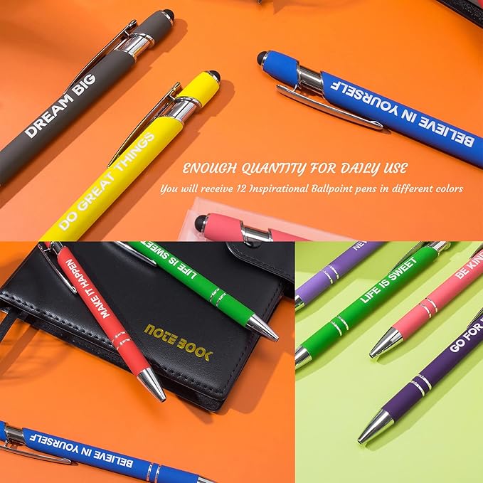 12 Pieces Motivational Inspirational Quotes Snarky Screen Touch Stylus Ballpoint Pens, Office Encouraging Scriptures, Black Ink