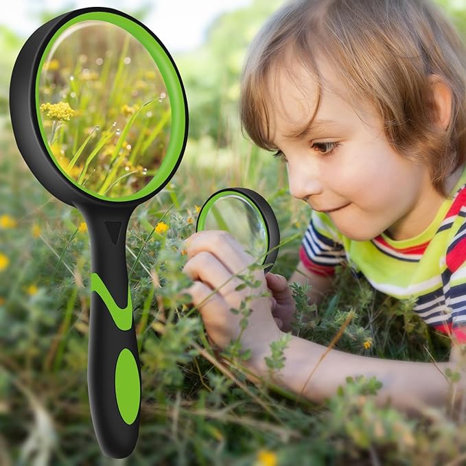 3 Pack Magnifying Glass for Kids, 10X 75mm Magnifying Glass with Non-Slip Rubber Handle, Suitable for Reading Newspapers,Insects,Suitable for Seniors and Kids