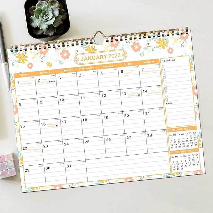 2025-2026 Wall Calendar - 18 Month Calendar from January 2025 - June 2026, 15" x 11.5", Large Blocks, Two-Wire Binding for Planning and Organizing for Home or Office, with Julian Dates