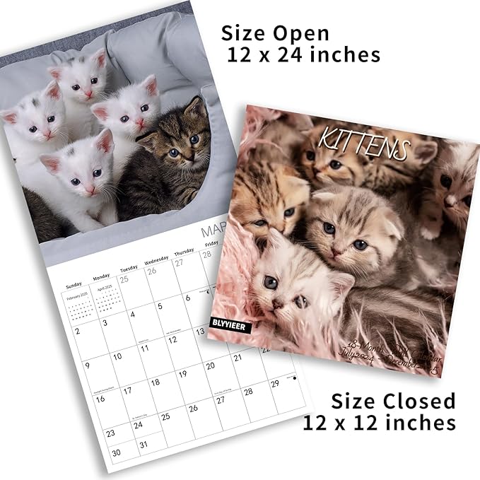 2025 Wall Calendar,Calendar 2025,Kittens Monthly Wall Calendar, 12" x 24" Open,Family Planner Calendar Jul.2024 - Dec.2025 Organizer with Cute kittens Images, for Kitty Cats Lovers