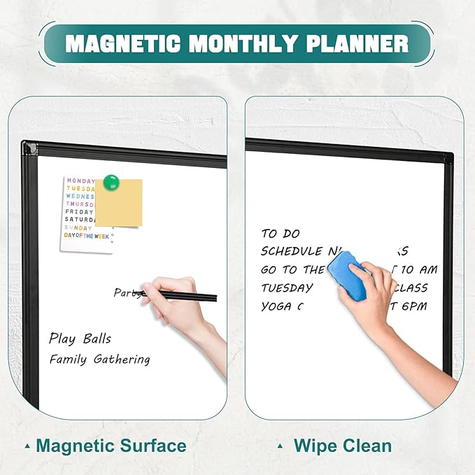 Double Sided Magnetic White Board,36"x24" Dry Erase Whiteboard for Wall with Black Aluminum Frame Presentation Board for School, Office and Home
