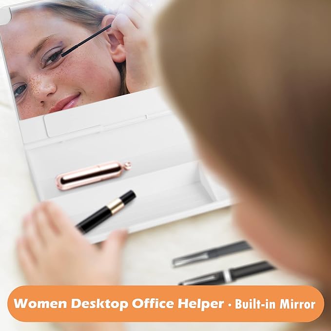 SELEAD Desktop Glass Whiteboard with Wireless Charger Station & Built-in Mirror, Dry Erase Board Computer Pad Keyboard Stand with Organizer for Home, School, Office Desk Accessories, White