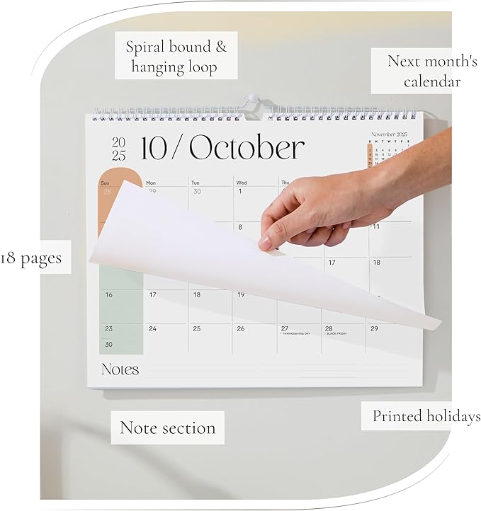 Makaplan Vibrant Arc Horizontal 11x13.5 Inches Wall Calendar 2025-26, 18 Month Calendar January 2025 to June 2026 Colorful & Fun Monthly Themes