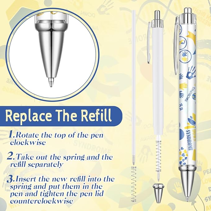 24 Pcs Down Syndrome Pens Bulk Down Syndrome Awareness Party Favors Blue and Yellow Themed Party Decorations Ballpoint Pen for Prizes Office Party Gifts
