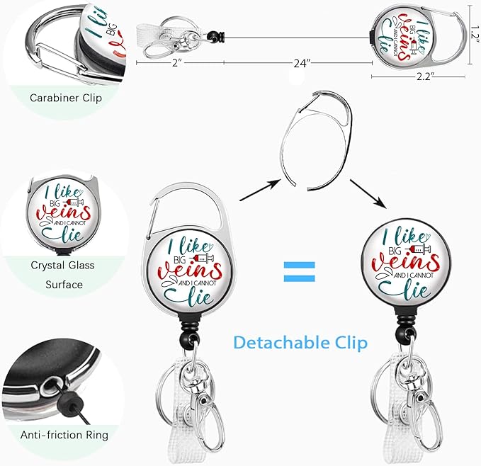 Phlebotomy Haematology Nurse Badge Reel Retractable with 360 Degrees Rotate Carabiner Clip Heavy Duty, ID Badge Holder with Detachable Lanyard, Funny ID Holder ID Clip Name Badge Clip Keychain