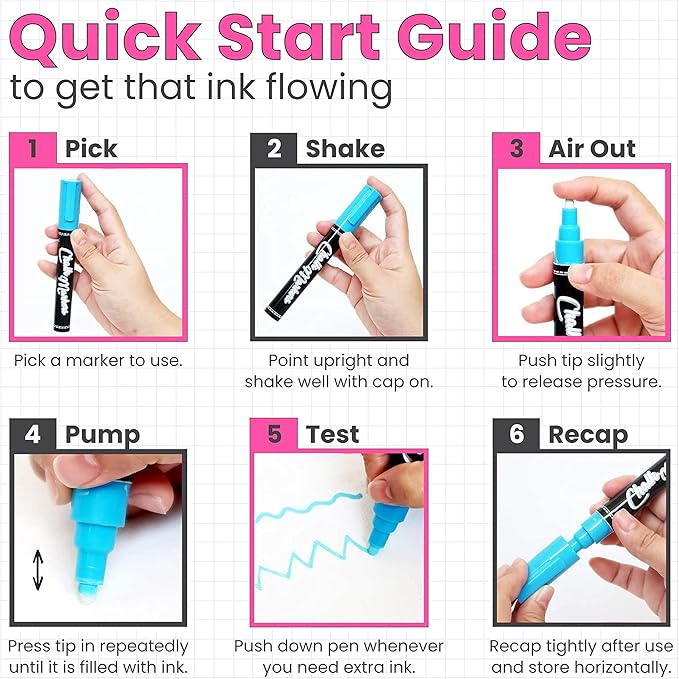 5 Pink Chalkboard Chalk Markers - Pink Dry Erase Markers for Blackboard, Chalkboard Signs, Windows, Glass | Variety Pack - Fine & Jumbo Size Ink Pen (1mm, 3mm, 6mm, 10mm, 15mm)