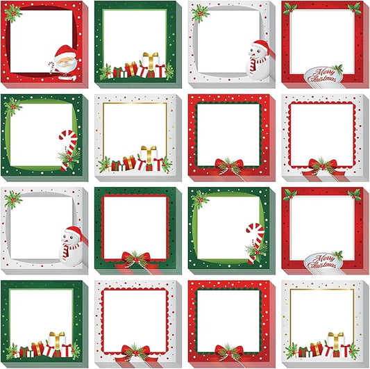 16 Pieces Christmas Sticky Notes Christmas Design Self-Adhesive Note Pads Christmas Sticky Memo Notes for School Office Home Supplies Students Teachers Present