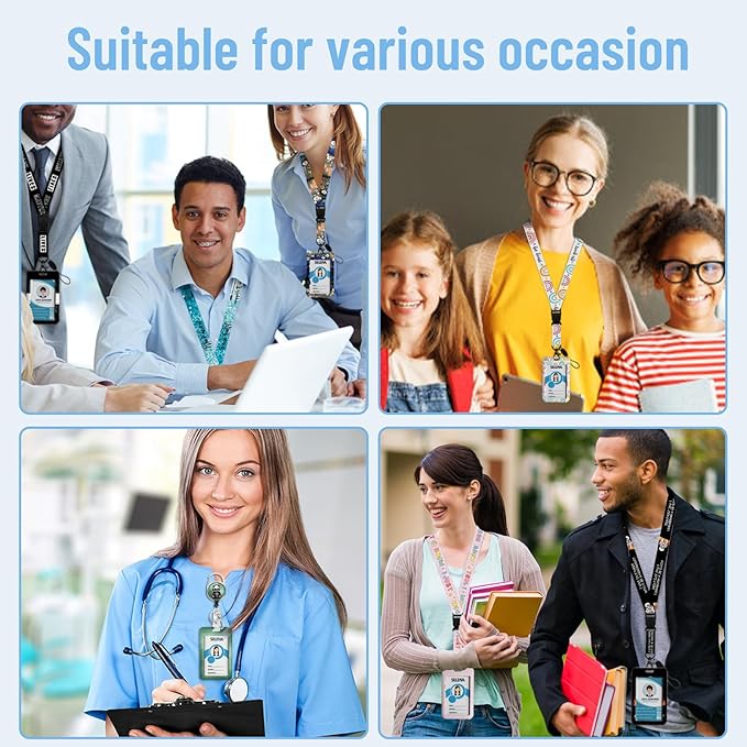 ID Badge Holder with Breakaway Lanyards, Badge Holder with Retractable Reel Clip, Boho Abstract Art Name Tag Lanyard Vertical ID Card Protector for Women Teacher Nurses Doctor Student