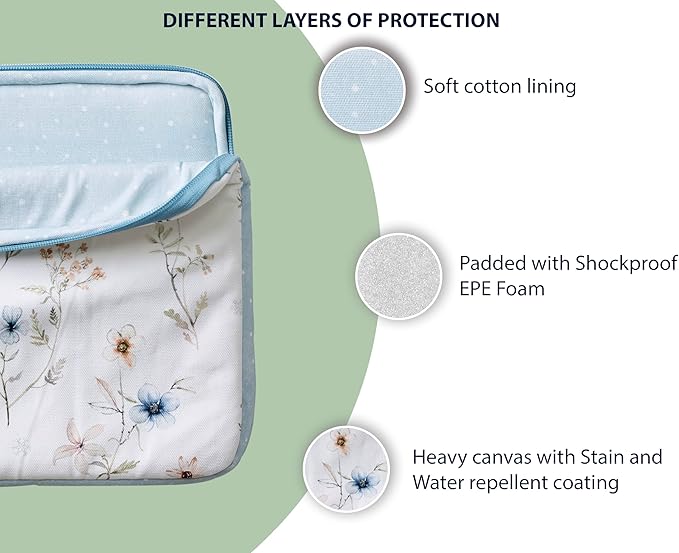 Maison d'Hermine Laptop Bag upto 13.5 inch Stain and water repellent Cotton canvas - Ice Florals