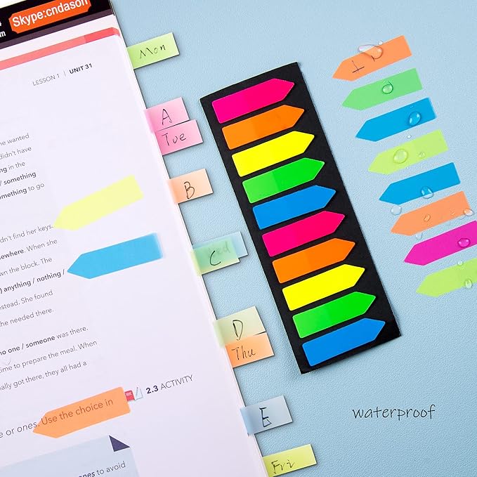 1200 Pcs Sticky Tabs Page Markers Sticky Index Tabs, Arrow Flag Tabs - 10 Primary Color Tabs Page Flag Markers Bookmarks Book Tabs for Annotating Books